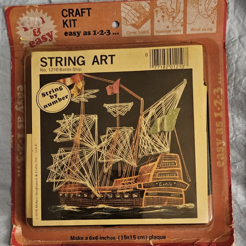 Vintage 1970s String Art Kit - Battle Ship Design New Old Stock